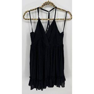new in Womens Black Sleeveless Ruffle Hem Crisscross Racer Back Dress